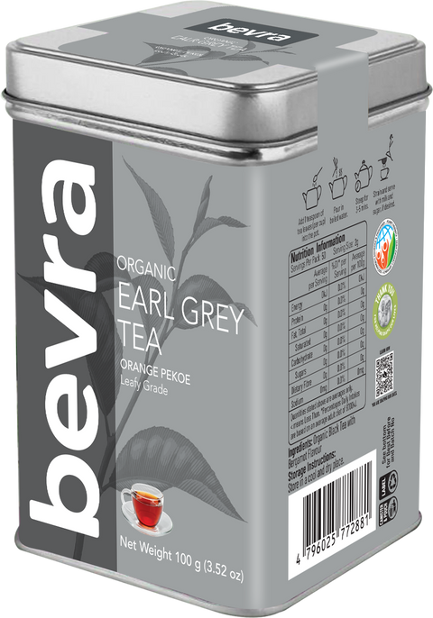 Bevra Organic Earl Grey Tea Loose Leaf 100g – 100% Certified Organic Black Tea with Bergamot