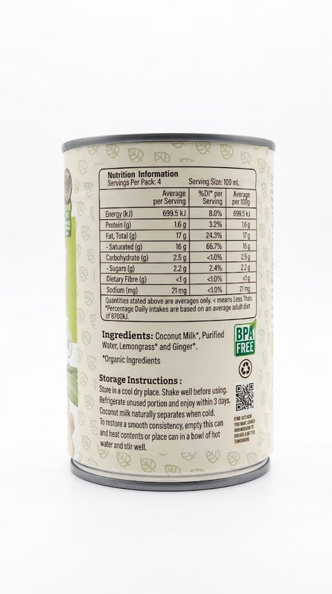Organic Coconut Milk with Lemongrass & Ginger - 400ml