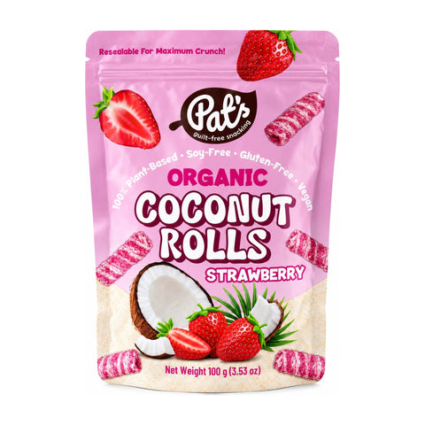 Pat's Organic Coconut Rolls - Strawberry - 100g