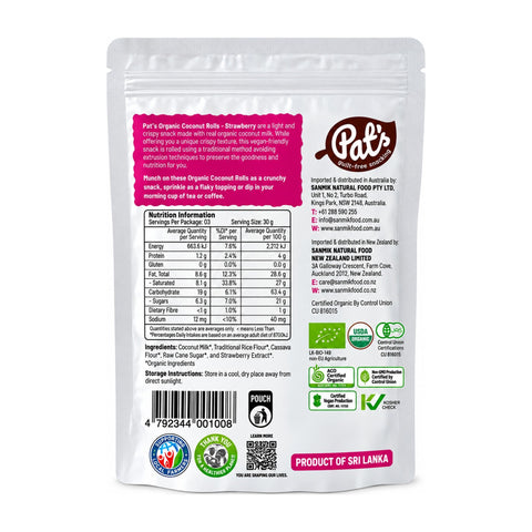 Pat's Organic Coconut Rolls - Strawberry - 100g